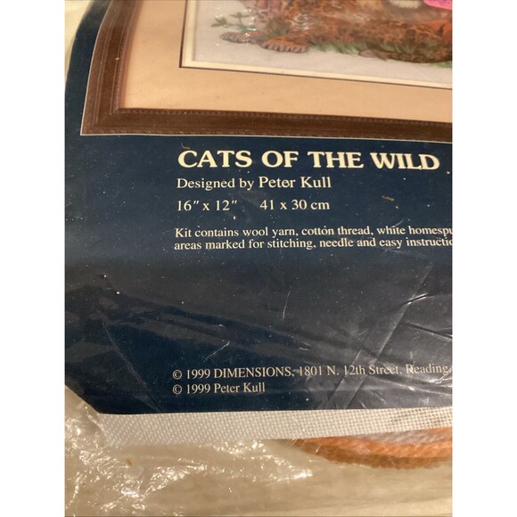 Vtg Sunset Gallery Crewel Kit Cats of the Wild 16x12 NOS 1999 Complete USA - Picture 3 of 4